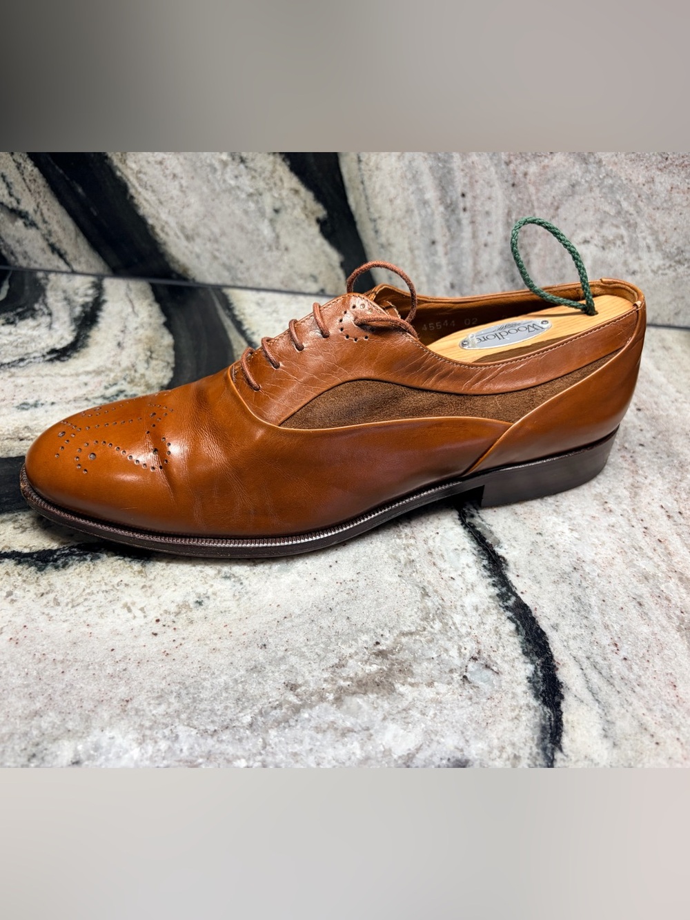 Santoni Handmade Italy Brown Leather & Suede Wingtip Oxfords UK 9 US 10 Rare - Picture 7 of 11